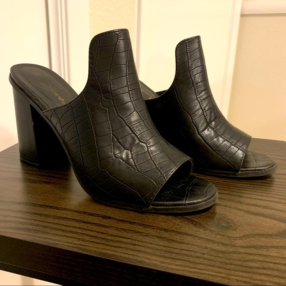 Seven7 Black Faux Crocodile Clog Mules